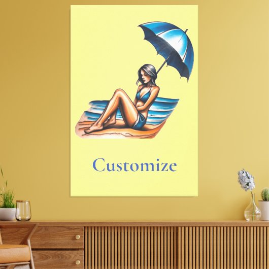 Bikini Meisje Strand Napping Thunder_Cove Canvas Afdruk (Insitu (Woonkamer))