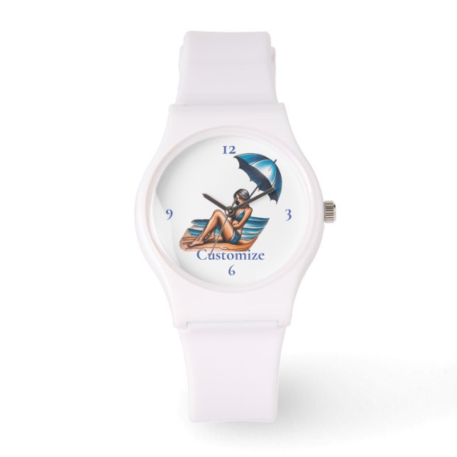 Bikini Meisje Strand Napping Thunder_Cove Horloge (Voorkant)