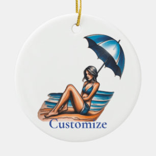 Bikini Meisje Strand Napping Thunder_Cove Keramisch Ornament