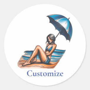Bikini Meisje Strand Napping Thunder_Cove Ronde Sticker