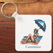 Bikini Meisje Strand Napping Thunder_Cove Sleutelhanger (Voorkant)