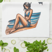 Bikini Meisje Strand Napping Thunder_Cove Theedoek (Gevouwen)