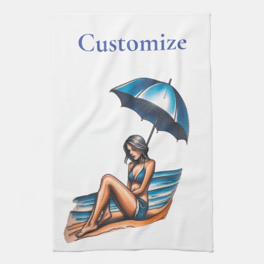 Bikini Meisje Strand Napping Thunder_Cove Theedoek (Verticaal)