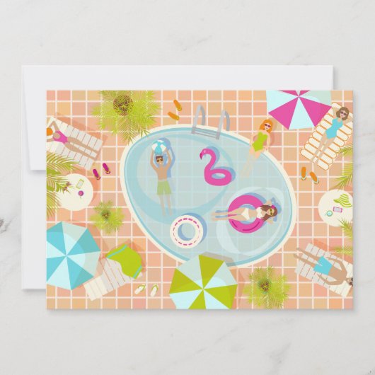 Bikini meisjes en jongens die zwembad spel spelen kaart (Voorkant)