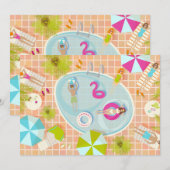 Bikini meisjes en jongens die zwembad spel spelen kaart (Voorkant / Achterkant)