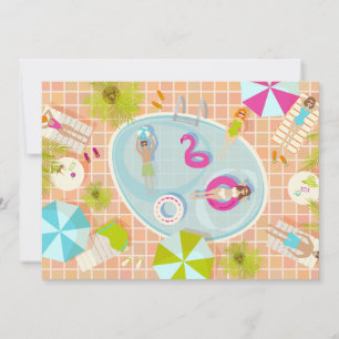 Bikini meisjes en jongens die zwembad spel spelen kaart