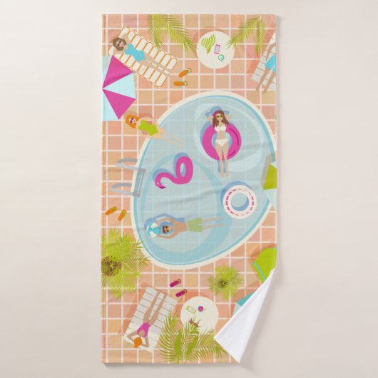 Bikini meisjes en jongens spelen zwembad spel badhanddoek (Badhanddoek)