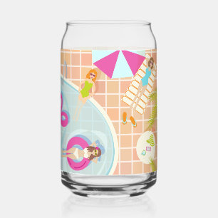 Bikini meisjes en jongens spelen zwembad spel blikvorm glas