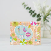 Bikini meisjes en jongens spelen zwembad spel briefkaart (Staand voorkant)