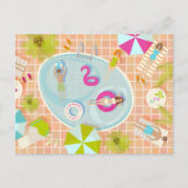 Bikini meisjes en jongens spelen zwembad spel briefkaart (Voorkant)