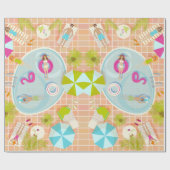 Bikini meisjes en jongens spelen zwembad spel cadeaupapier (Vlak)