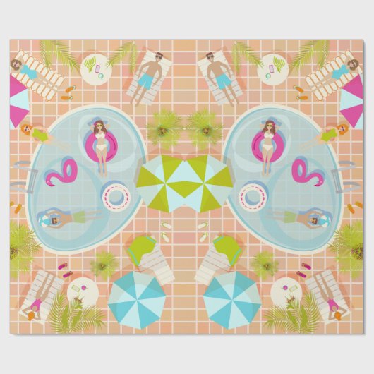 Bikini meisjes en jongens spelen zwembad spel cadeaupapier (Vlak)