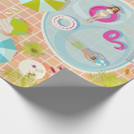 Bikini meisjes en jongens spelen zwembad spel cadeaupapier (Hoek)