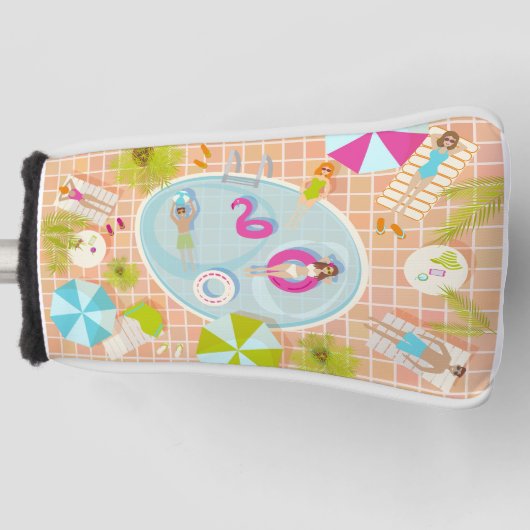 Bikini meisjes en jongens spelen zwembad spel golfheadcover (Voorkant)
