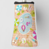 Bikini meisjes en jongens spelen zwembad spel golfheadcover (Draai 90)