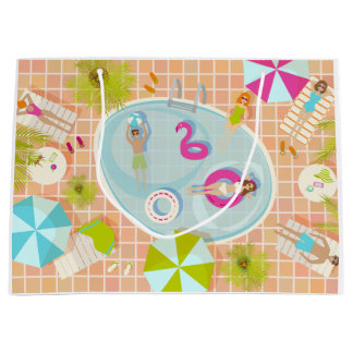 Bikini meisjes en jongens spelen zwembad spel groot cadeauzakje