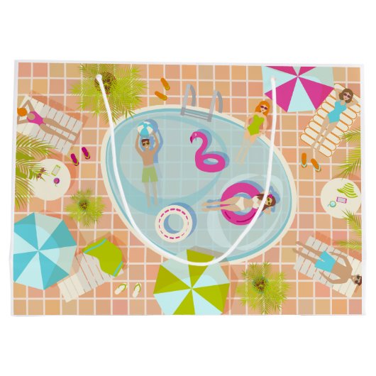 Bikini meisjes en jongens spelen zwembad spel groot cadeauzakje (Achterkant)