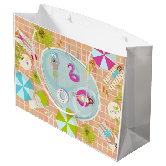 Bikini meisjes en jongens spelen zwembad spel groot cadeauzakje (Achterkant Gekanteld)