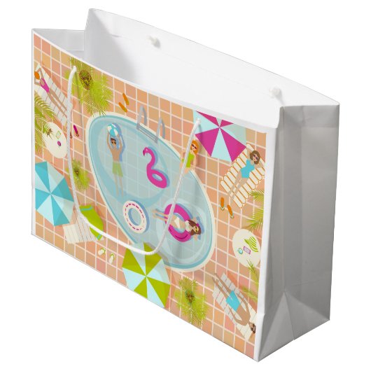 Bikini meisjes en jongens spelen zwembad spel groot cadeauzakje (Voorkant Gekanteld)