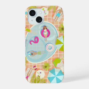 Bikini meisjes en jongens spelen zwembad spel iPhone 15 case