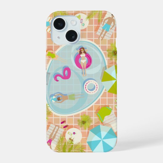 Bikini meisjes en jongens spelen zwembad spel iPhone 15 case (Achterkant)