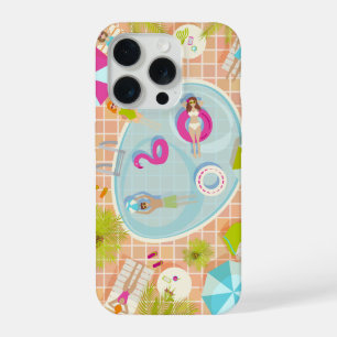 Bikini meisjes en jongens spelen zwembad spel iPhone 15 pro case