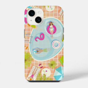 Bikini meisjes en jongens spelen zwembad spel iPhone 14 hoesje