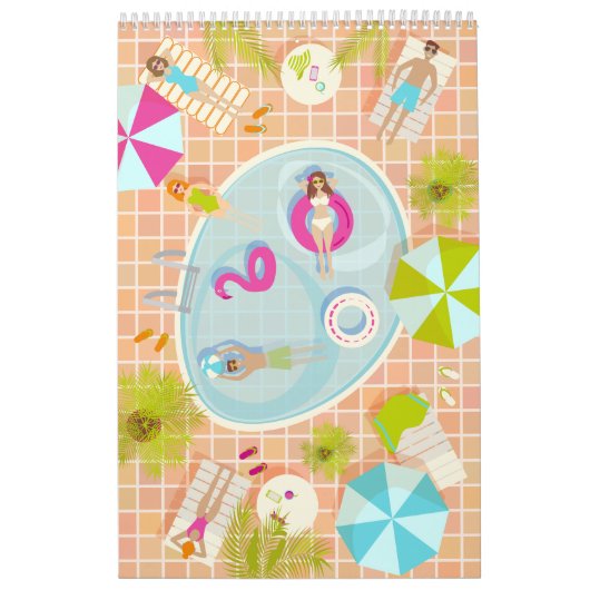 Bikini meisjes en jongens spelen zwembad spel kalender (Hoes)