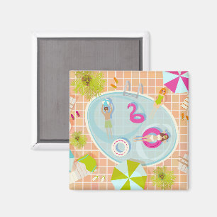 Bikini meisjes en jongens spelen zwembad spel magneet