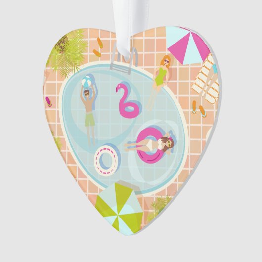 Bikini meisjes en jongens spelen zwembad spel ornament (voorkant)