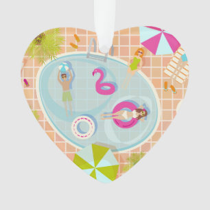 Bikini meisjes en jongens spelen zwembad spel ornament
