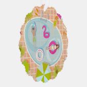 Bikini meisjes en jongens spelen zwembad spel ornament kaart (Rechts)