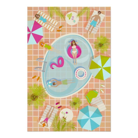 Bikini meisjes en jongens spelen zwembad spel perfect poster (Voorkant)