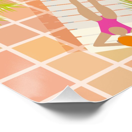 Bikini meisjes en jongens spelen zwembad spel perfect poster (Hoek)