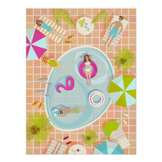 Bikini meisjes en jongens spelen zwembad spel perfect poster (Voorkant)