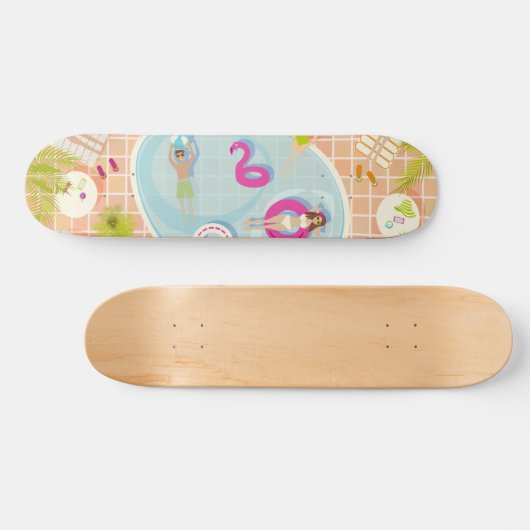 Bikini meisjes en jongens spelen zwembad spel persoonlijk skateboard (Horizontaal)