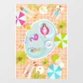 Bikini meisjes en jongens spelen zwembad spel raamsticker (Vel)