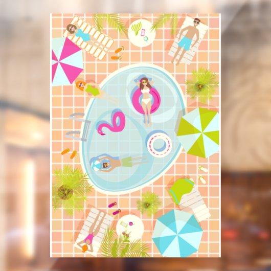 Bikini meisjes en jongens spelen zwembad spel raamsticker (Vel 2)