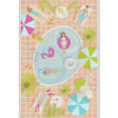 Bikini meisjes en jongens spelen zwembad spel sticker (Voorkant)