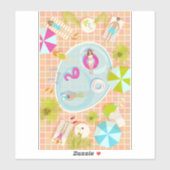 Bikini meisjes en jongens spelen zwembad spel sticker (Vel)