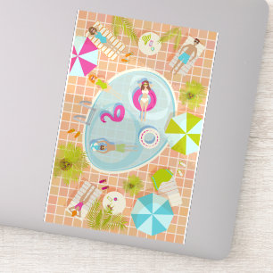 Bikini meisjes en jongens spelen zwembad spel sticker