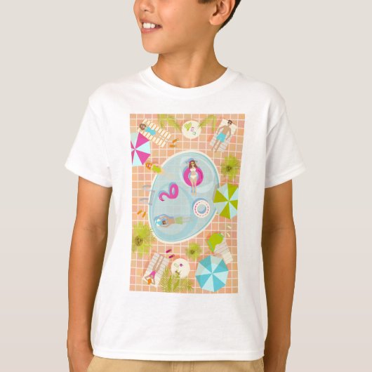 Bikini meisjes en jongens spelen zwembad spel t-shirt (Voorkant)