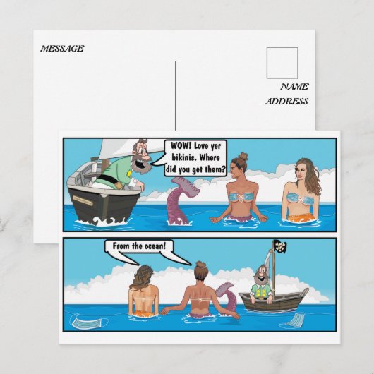 BIKINI MERMAIDS JOKE BRIEFKAART (Voorkant / Achterkant)