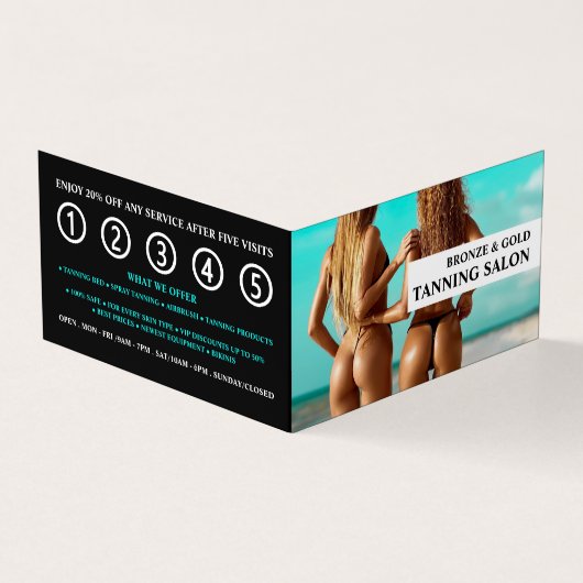 Bikini Model, Tanning Salon Gedetailleerde Loyalty Visitekaartje (Buitenkant)