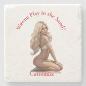 Bikini strand meisje Thunder_Cove Stenen Onderzetter (Voorkant)