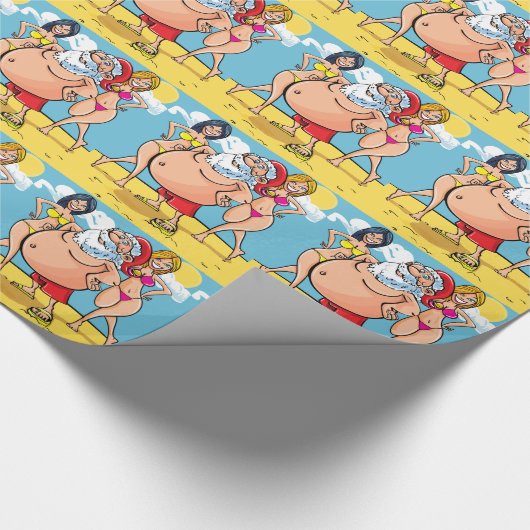 bikini strand santa claus cadeaupapier (Hoek)