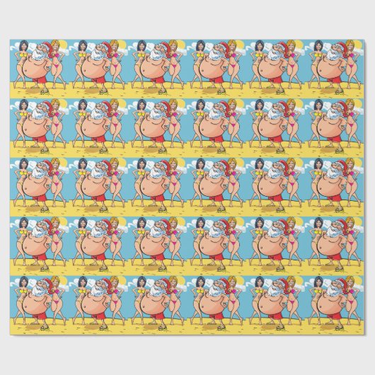 bikini strand santa claus cadeaupapier (Vlak)