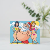 bikini strand santa claus feestdagenkaart (Staand voorkant)