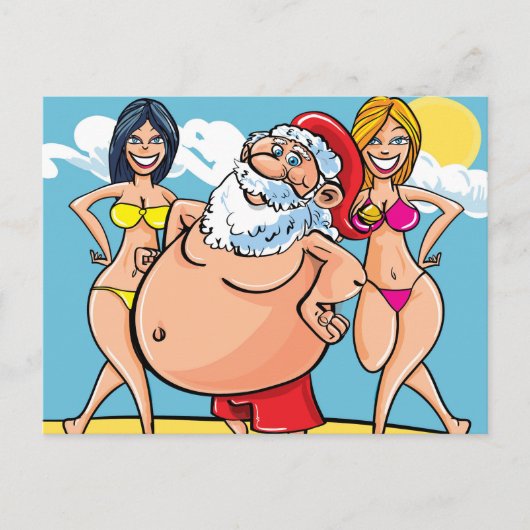 bikini strand santa claus feestdagenkaart (Voorkant)