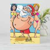bikini strand santa claus feestdagenkaart (Staand voorkant)